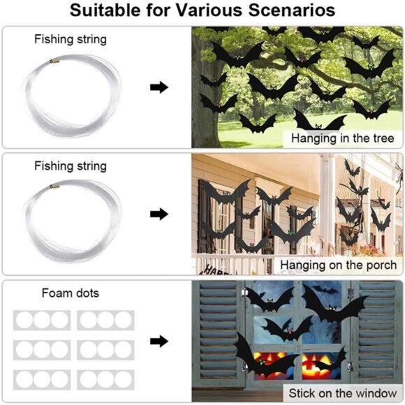 (18 Pcs) Large Hanging Bats Halloween Decorations - Picture 4 of 7